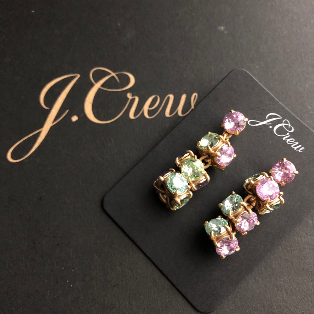NWT J.Crew Twisted Crystal Drop Earrings - Picture 2 of 5